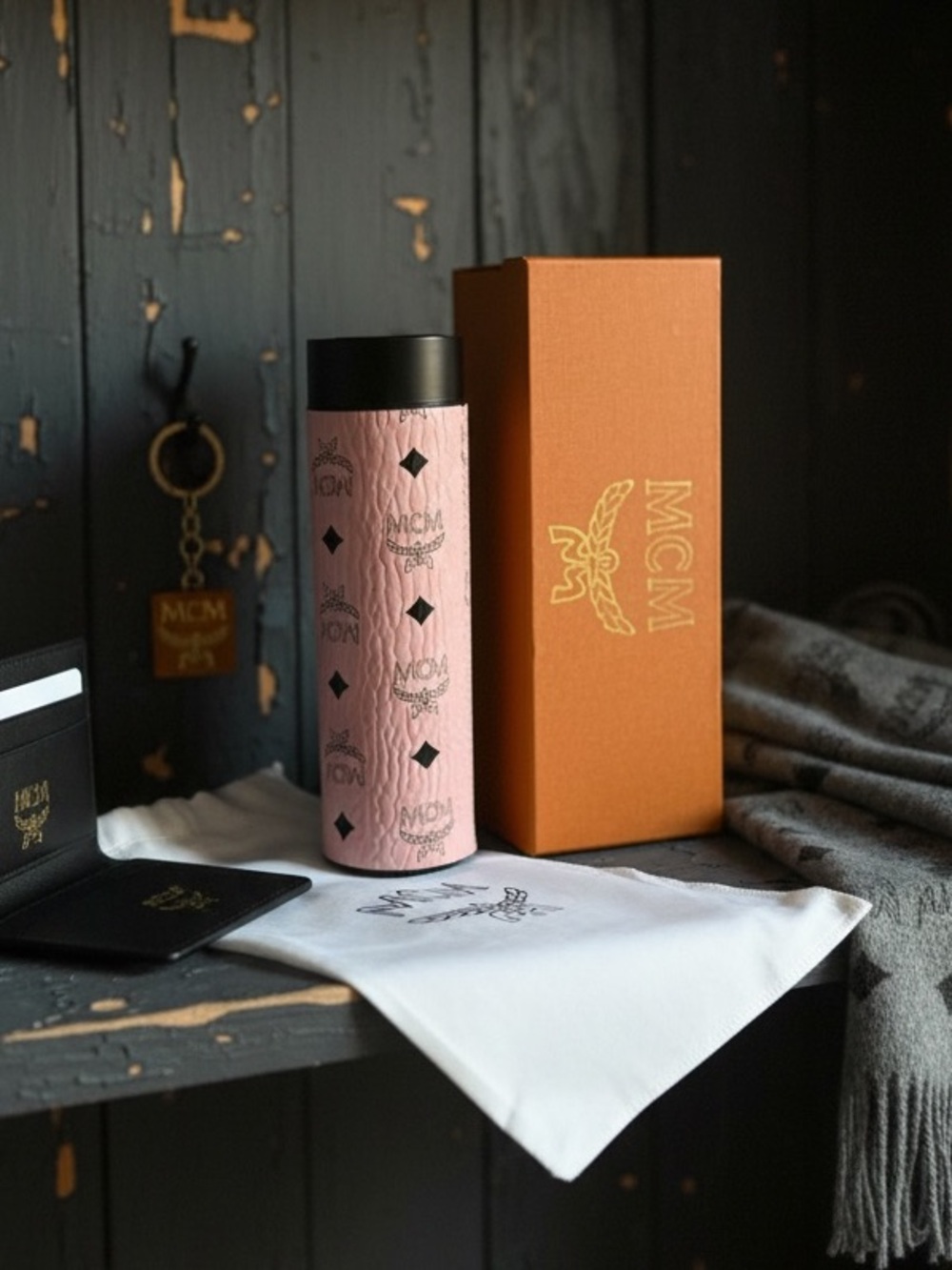 MCM Leather Pink Visestos Monogram Insulated Tumbler with Thermal Black Lid